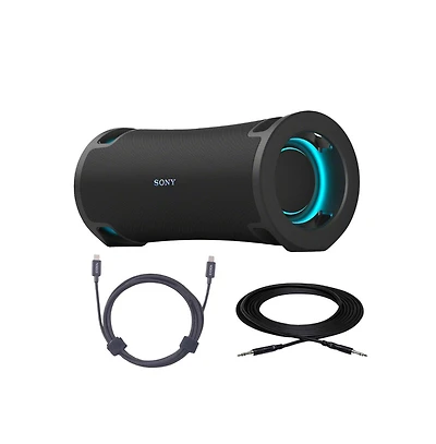 Sony Ult Field series Speaker - SRSULT70 (Black) with 6' Usb-c Braided Nylon Charge and Sync Cable and 10' Aux Cable bundle