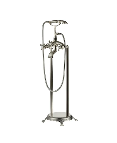 Brushed Nickel Freestanding Faucet Bathtub Floor Mount Tub Filler with Handheld Shower Spray Lever Telephone Shape Bathroom Mixing Tap