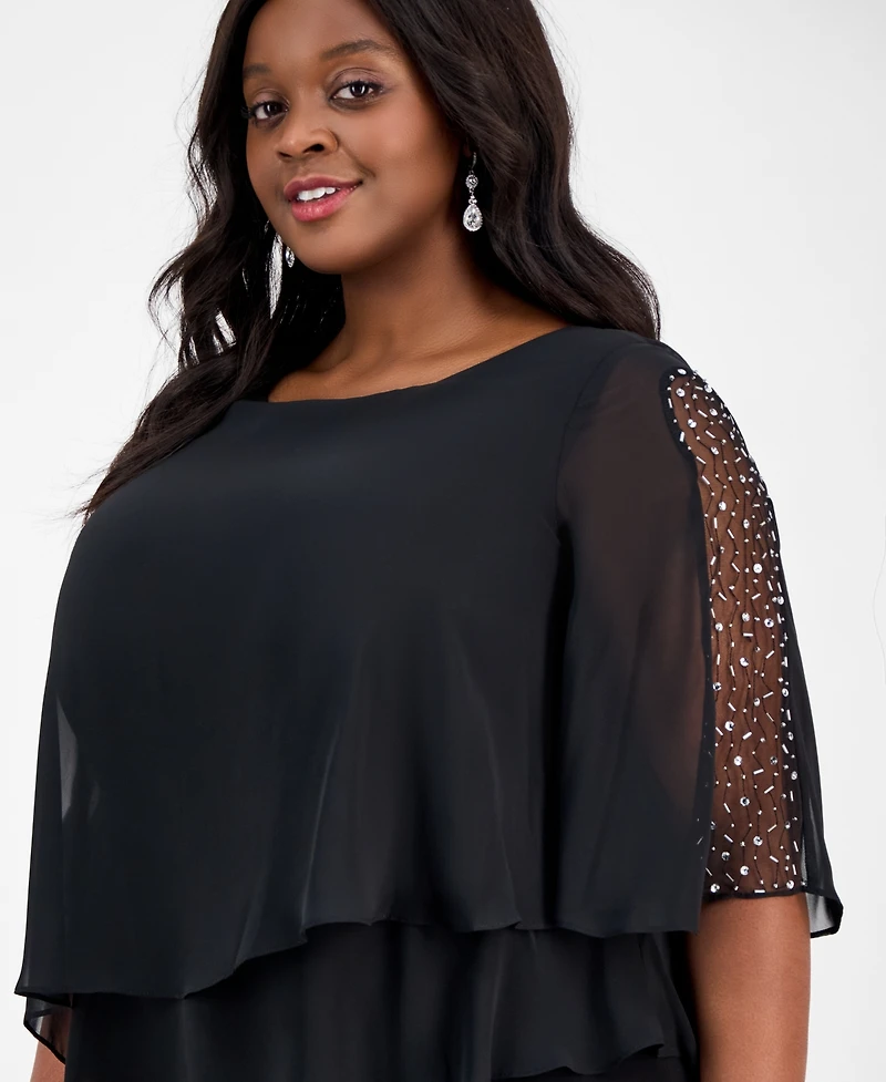 Sl Fashions Plus Size Tier-Cape Embellished Jumpsuit