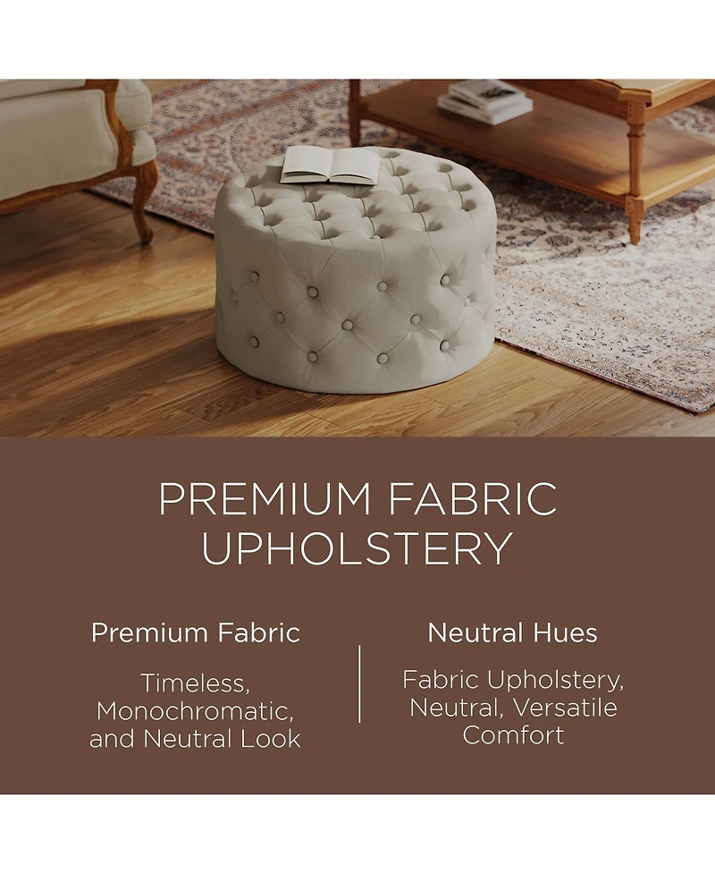 Maven Lane Marcy Traditional Round Ottoman in Dove Fabric Upholstery