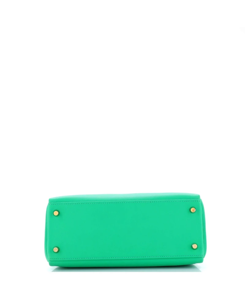 Pre-Owned HERMES Kelly 28 Handbag Green Evercolor with Gold Hardware