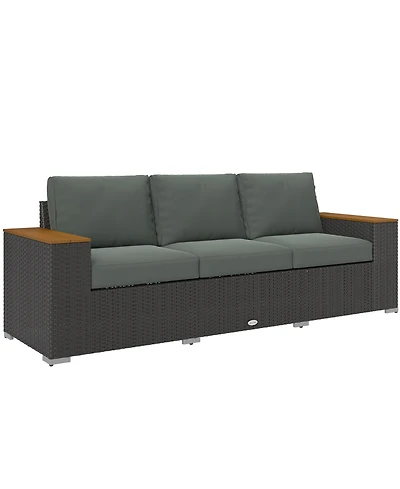 Outsunny 3-Seater Outdoor Sofa w/ Thick Cushions, Patio Couch,