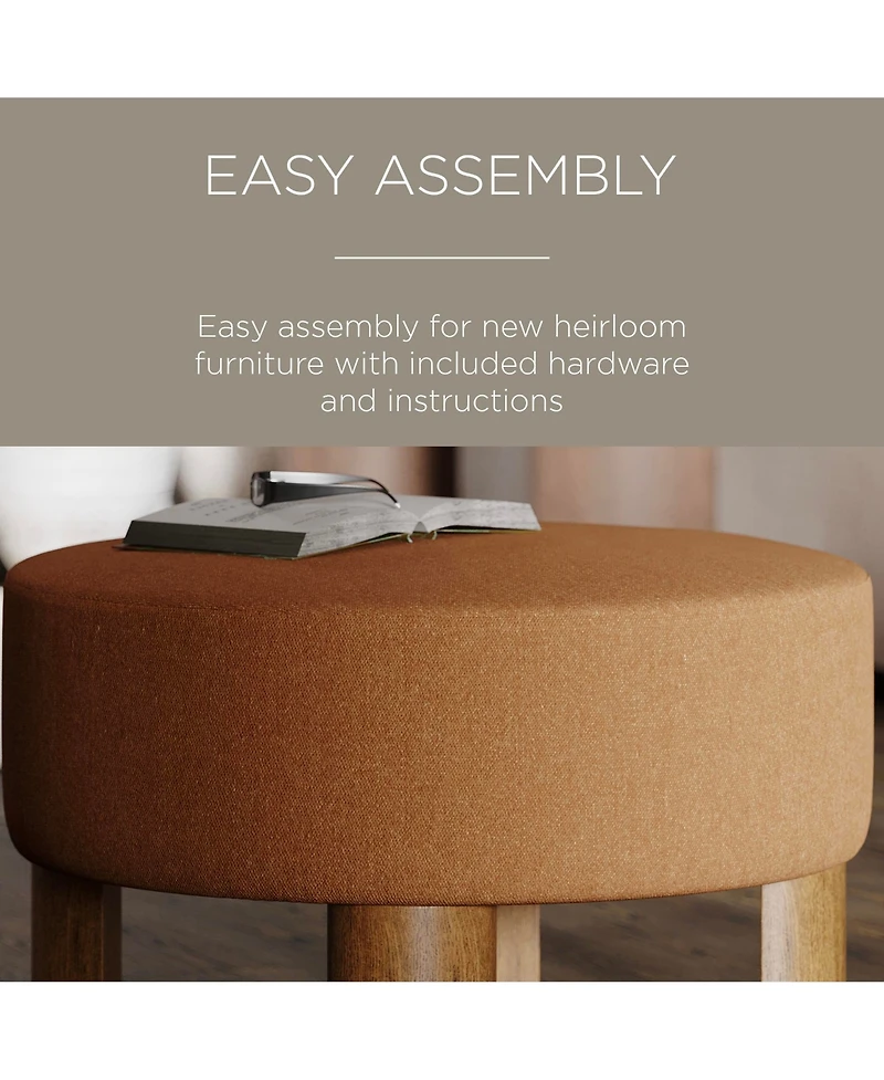 Maven Lane Celia Contemporary Upholstered Ottoman with Refined Brown Wood Finish