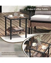Gymax 5PCS Wicker Patio Furniture Set Rattan Chairs w/ 2-Tier Tempered Glass Side Table