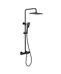 Thermostatic rain shower faucet Exposed Wall Mount Handheld Shower Set, Matte Black