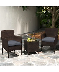 Slickblue 3-Piece Patio Conversation Set with Cushioned Seating and Stylish Glass Table