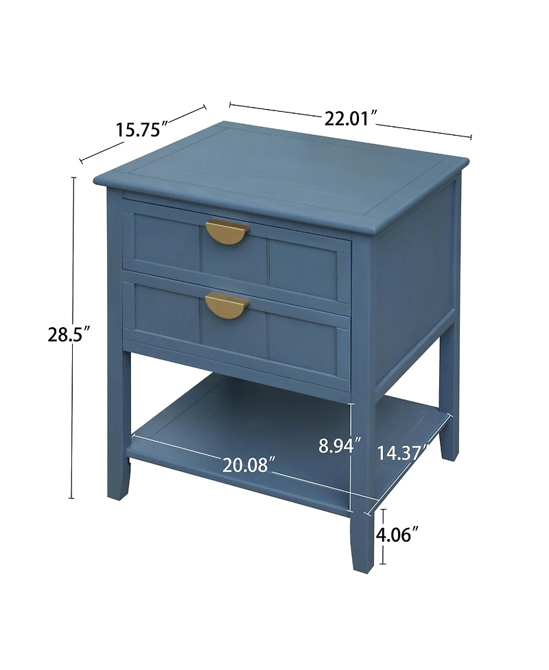 Side Table with 2 Drawers Nightstands Modern Bedside Table End Table with 3 Tiers Storage Space for Living Room Small Coffee Table
