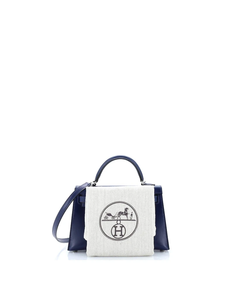 Pre-Owned HERMES Kelly 20 Handbag Blue Box Calf with Palladium Hardware