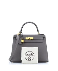 Pre-Owned HERMES Kelly 28 Handbag Grey Epsom with Gold Hardware