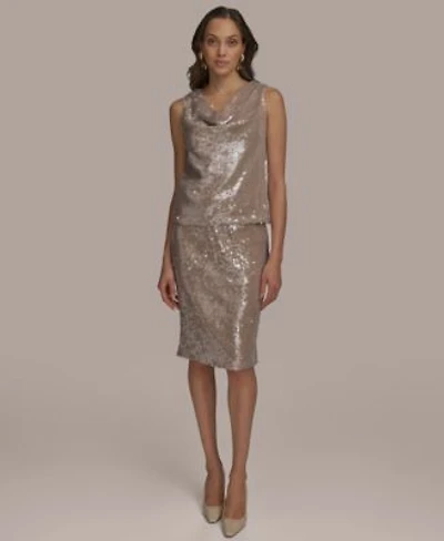 Donna Karan New York Womens Sequin Cowl Neck Top Pencil Skirt