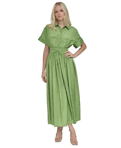 Dkny Petite Textured Drawstring-Waist Shirtdress