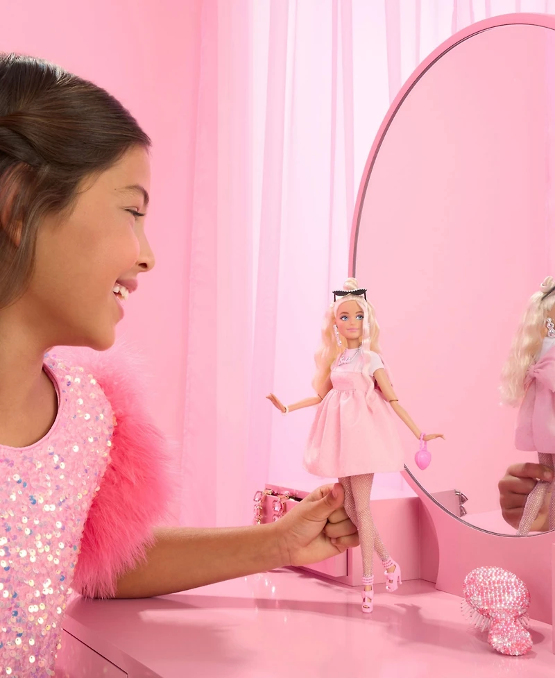 Barbie Deluxe Style Doll 3 in Pastel Pink Barbiecore Dress with Oversized Bow, Blond Hair