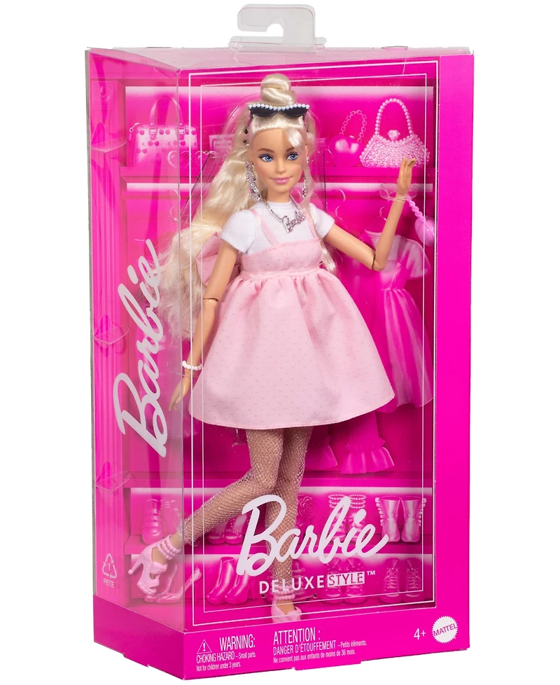 Barbie Deluxe Style Doll 3 in Pastel Pink Barbiecore Dress with Oversized Bow, Blond Hair
