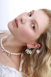 Earrings with Green Heart Pendant 1.3″