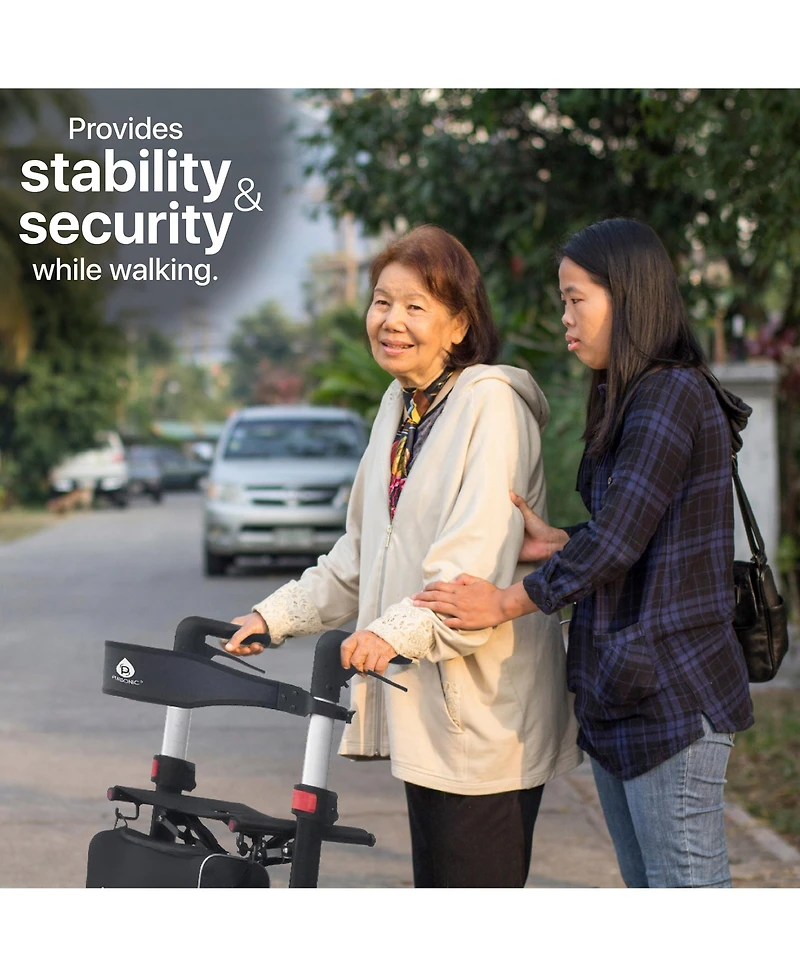 Foldable Wheeled Walker with Adjustable Height, 9-Inch Front and 8-Inch Rear Wheels, 300 lb Capacity