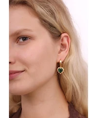 Yellow Earrings With Green Heart Pendant 1.5″