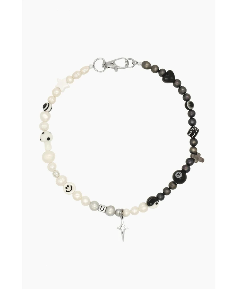 Natural White And Black Pearls Necklace With Steel Star Charm 16