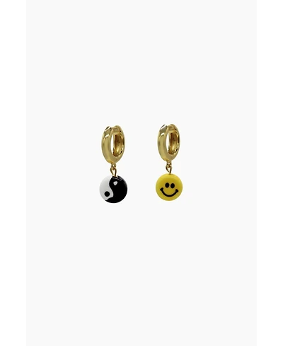 Ceramic Yin Yang & Smile Earrings 1.5″