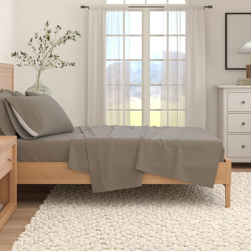 Linery & Co. Turkish Cotton Double-Brushed Solid Color Flannel Bed Sheet Set