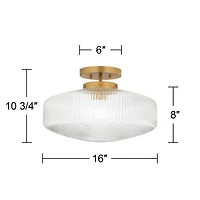 Possini Euro Design Brianna 16" Modern Semi Flush-Mount Ceiling Light Fixture Kitchen Foyer Round Warm Brass Finish Ribbed Glass