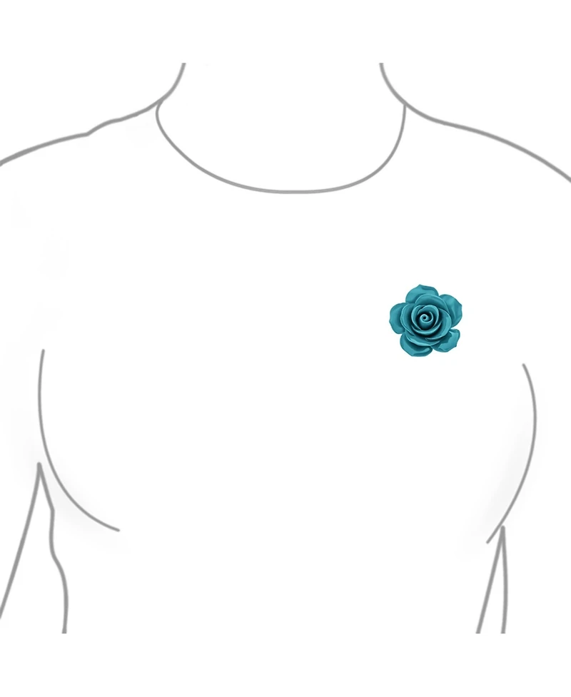 Bling Jewelry Romantic Floral Blooming 3D Carved Rose Brooche Pin Pink Blue Black White Red