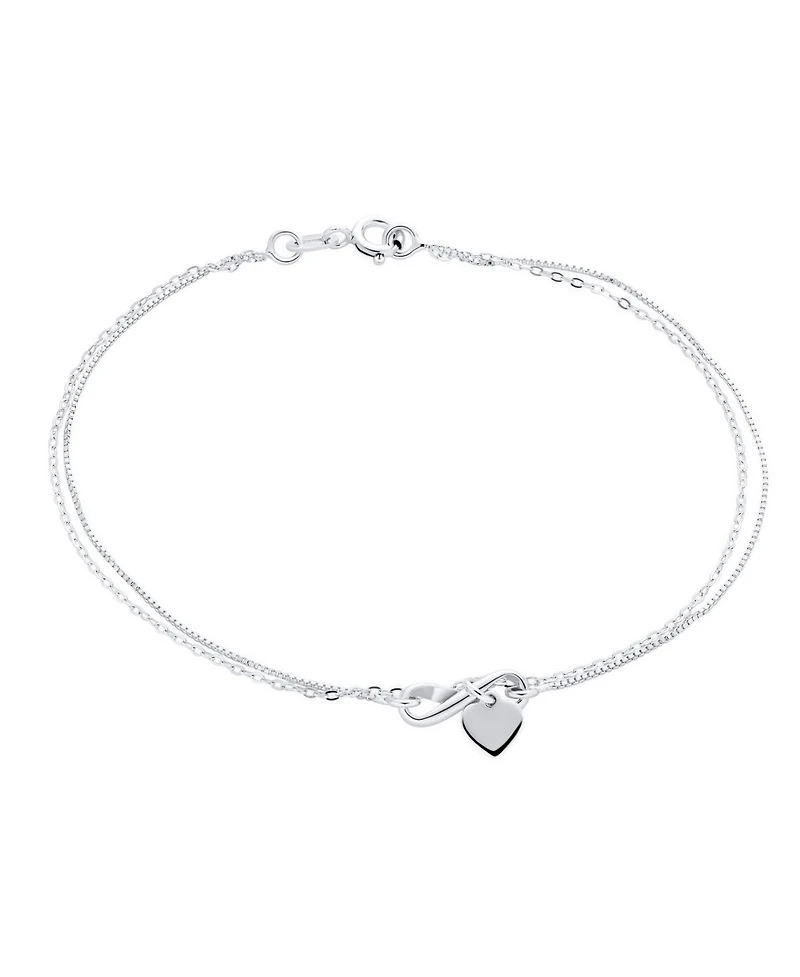 Bling Jewelry Romantic Love Knot Heart Layered Anklet Ankle Bracelet Double Chain Silver 9 Inch