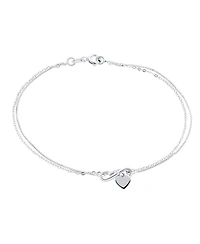 Bling Jewelry Romantic Love Knot Heart Layered Anklet Ankle Bracelet Double Chain Silver 9 Inch