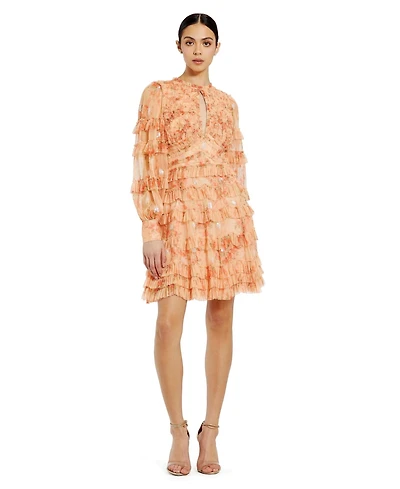 Mac Duggal Women's Key Hole Detail Long Sleeve Dress