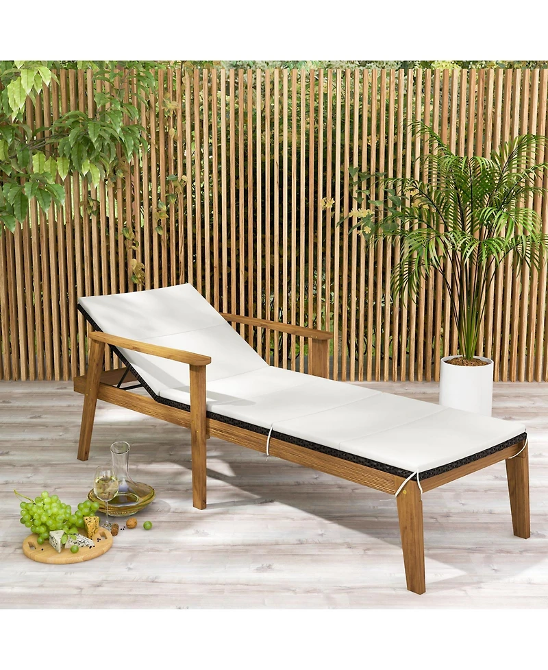 Outdoor Chaise Lounge Chair Rattan Patio Recliners with Armrests