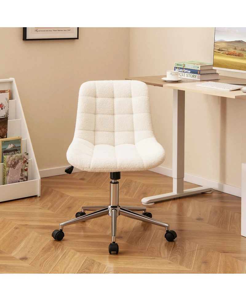 Teddy Fleece Armless Office Chair for Home or Desk Use, Soft and Cozy Seating