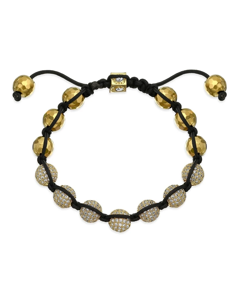 Bling Jewelry Black White Gold Tone Chain Link Bracelet with Crystal Ball Beads Cord