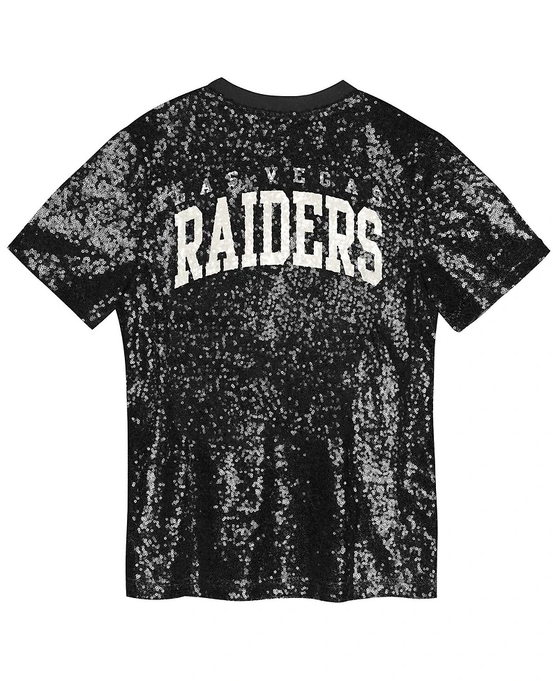 Outerstuff Big Girls Black Las Vegas Raider's Wordmark Sequin V-Neck Top