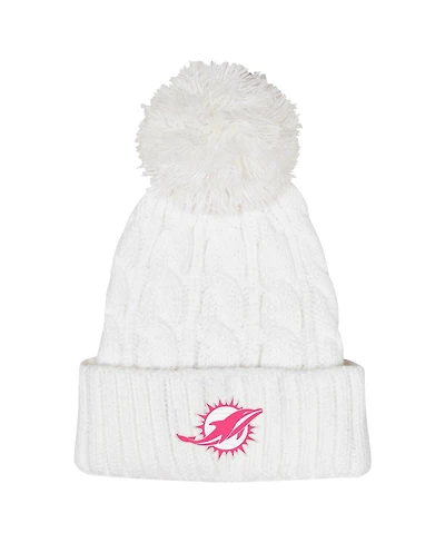Outerstuff Big Girls White Miami Dolphins Cable Cuffed Knit Hat with Pom