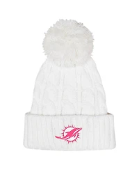Outerstuff Big Girls White Miami Dolphins Cable Cuffed Knit Hat with Pom