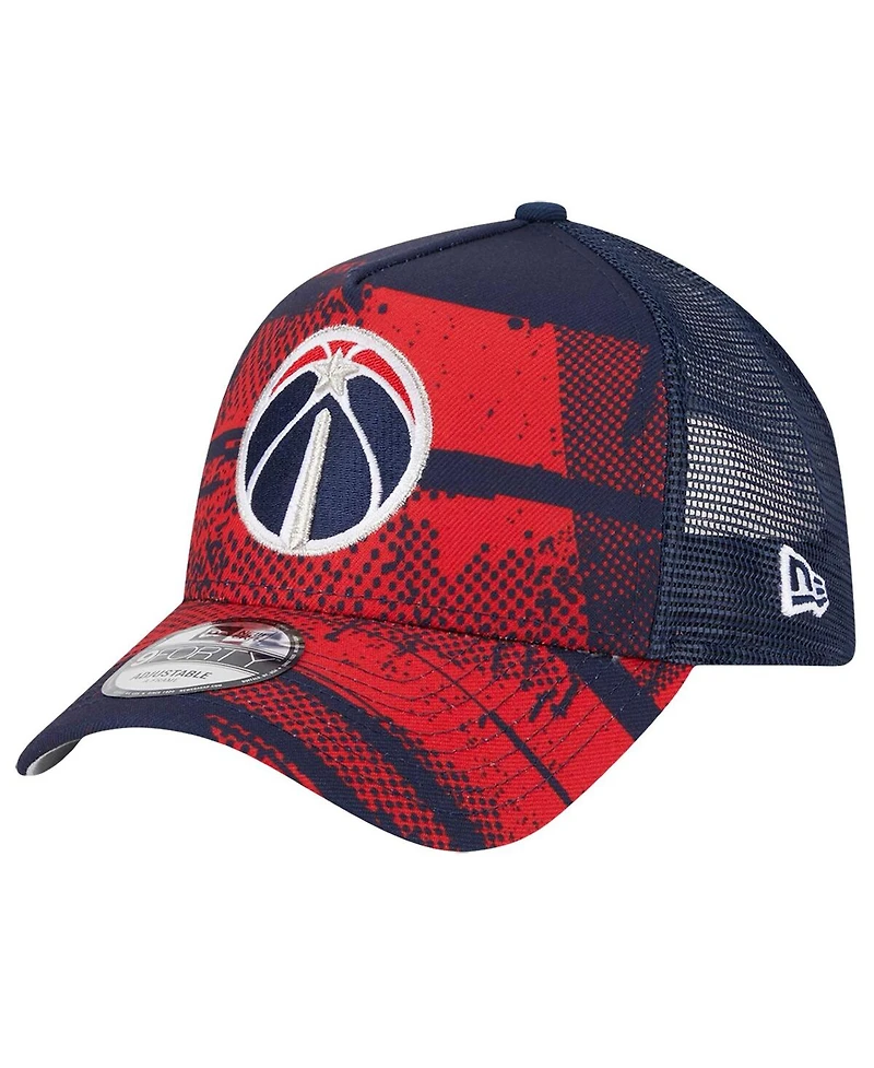 New Era Men's Navy/Red Washington Wizards Tip Off A-Frame Trucker 9FORTY Adjustable Hat