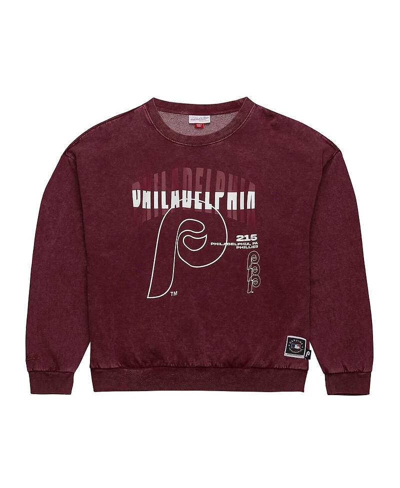 Mitchell & Ness Men's Burgundy Philadelphia Phillies Oversized Graphic Pullover Sweatshirt