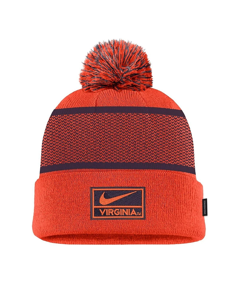 Nike Men's Orange Virginia Cavaliers 2024 Sideline Peak Cuffed Knit Hat with Pom