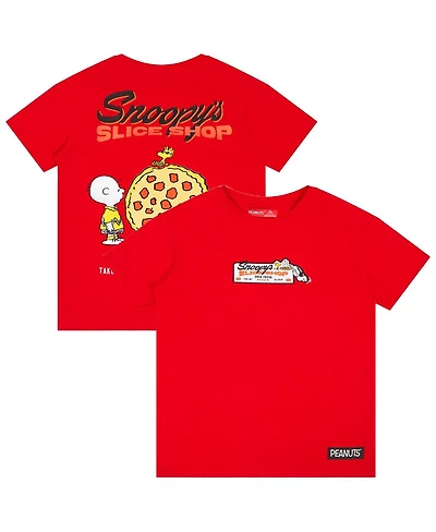 Freeze Max Big Boys and Girls Red Peanuts Snoopy's Slice Shop T-Shirt