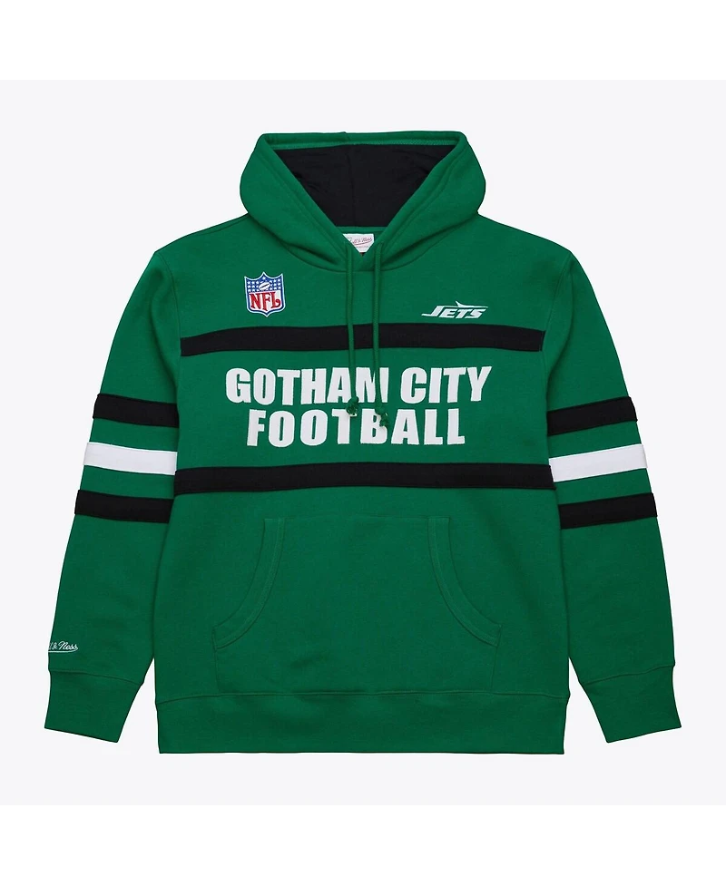 Mitchell & Ness Men's Kelly Green New York Jets Vintage Logo Head Coach Fleece Pullover Hoodie