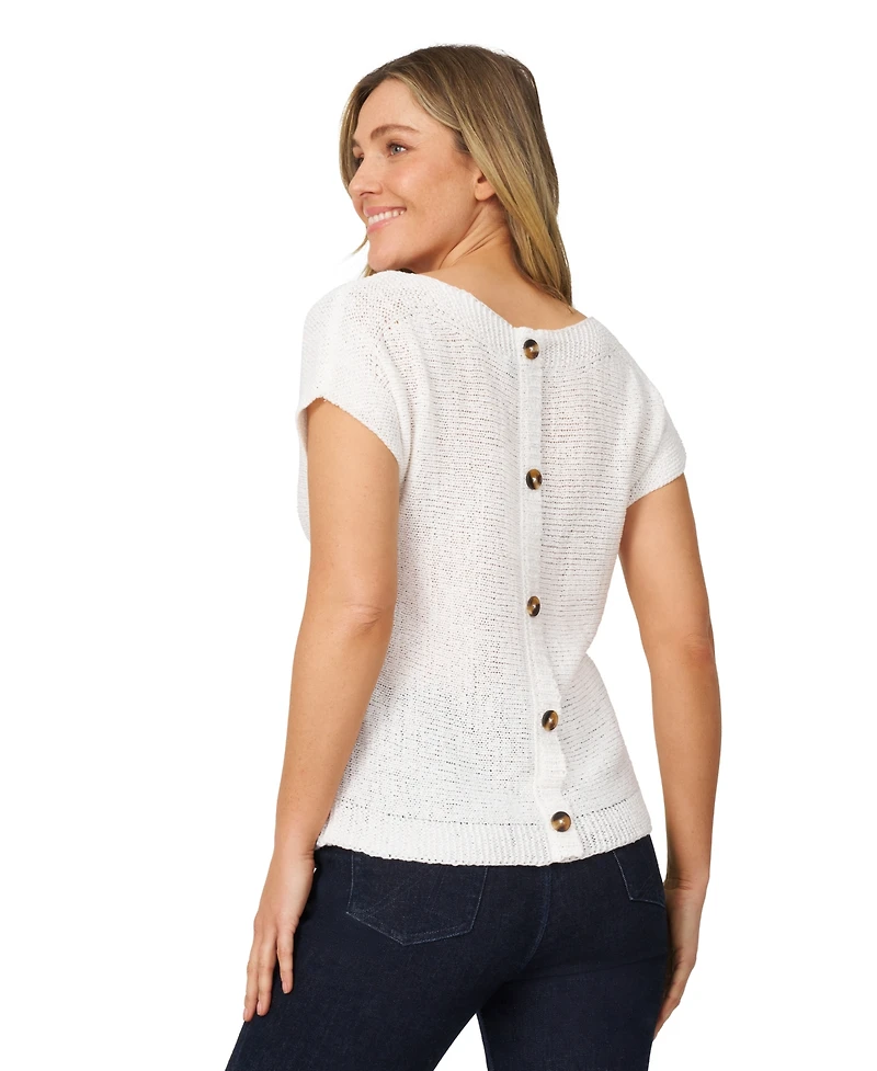 Melissa Paige Petite Buttoned-Back Dolman-Sleeve Tape Yarn Sweater