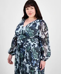 Sl Fashions Plus Size Floral-Print Blouson-Sleeve Gown