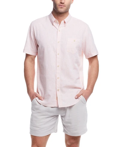 Weatherproof Vintage Men's Short Sleeve Solid Linen Cotton Shirt