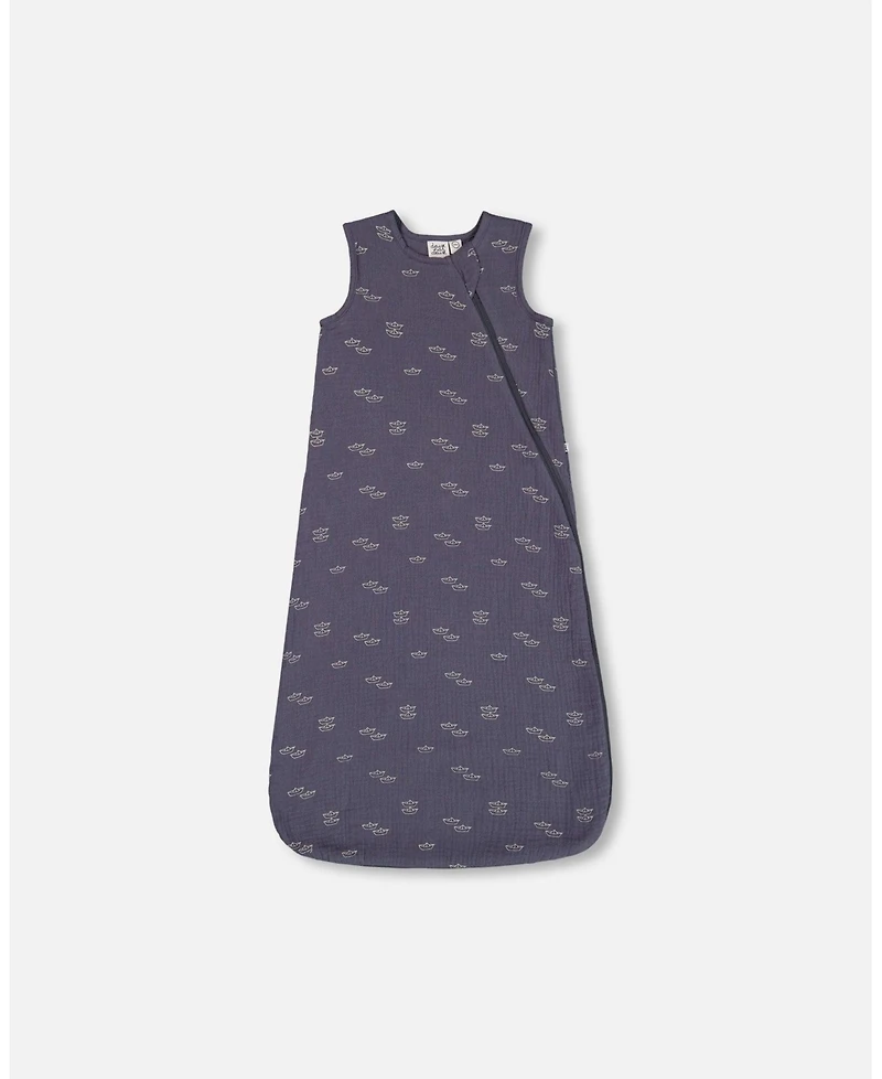 Baby Boy Printed Muslin Sleep Sack Navy Blue Paper Boats - Infant|Toddler