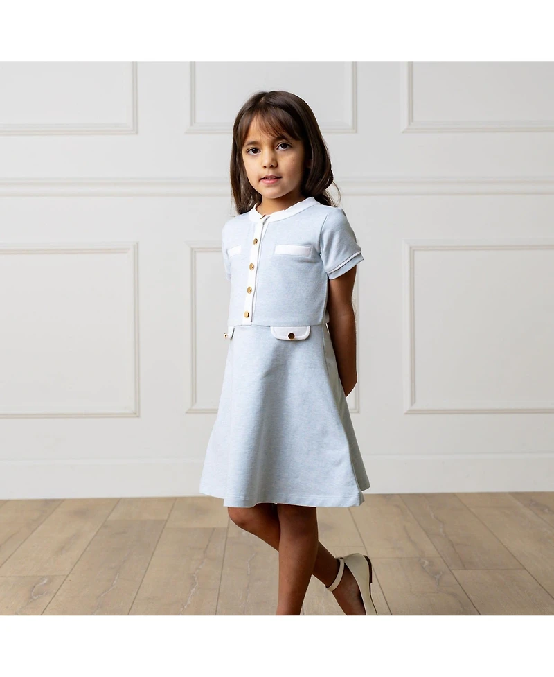 Hope & Henry Toddler Girls Short Sleeve French Terry Contrast Trim Dress
