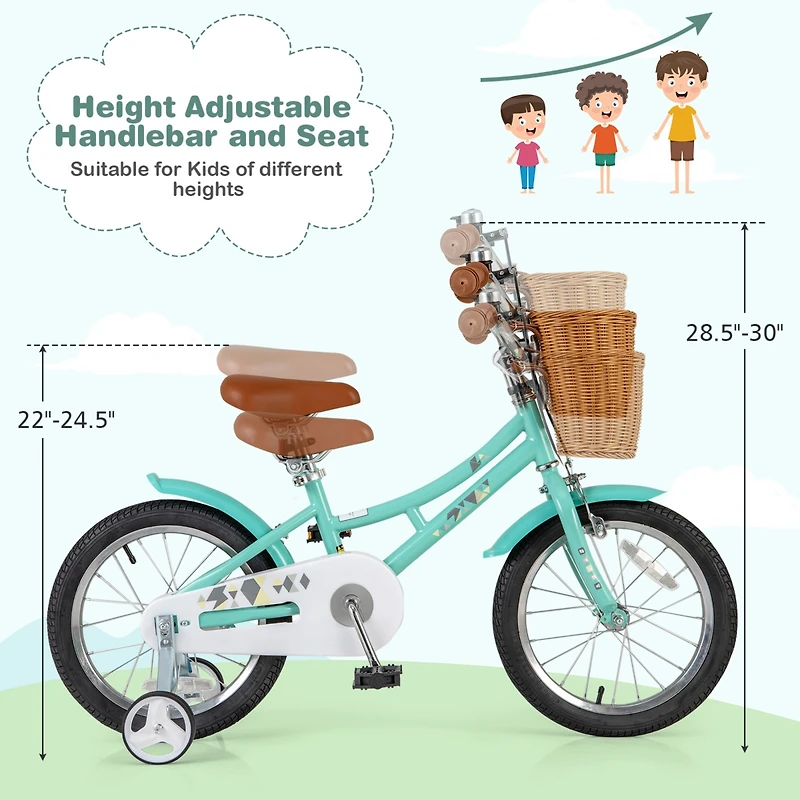 Kids Bike with Training Wheels and Dual Brake System Safe and Easy-to-Ride Bicycle for Young Riders
