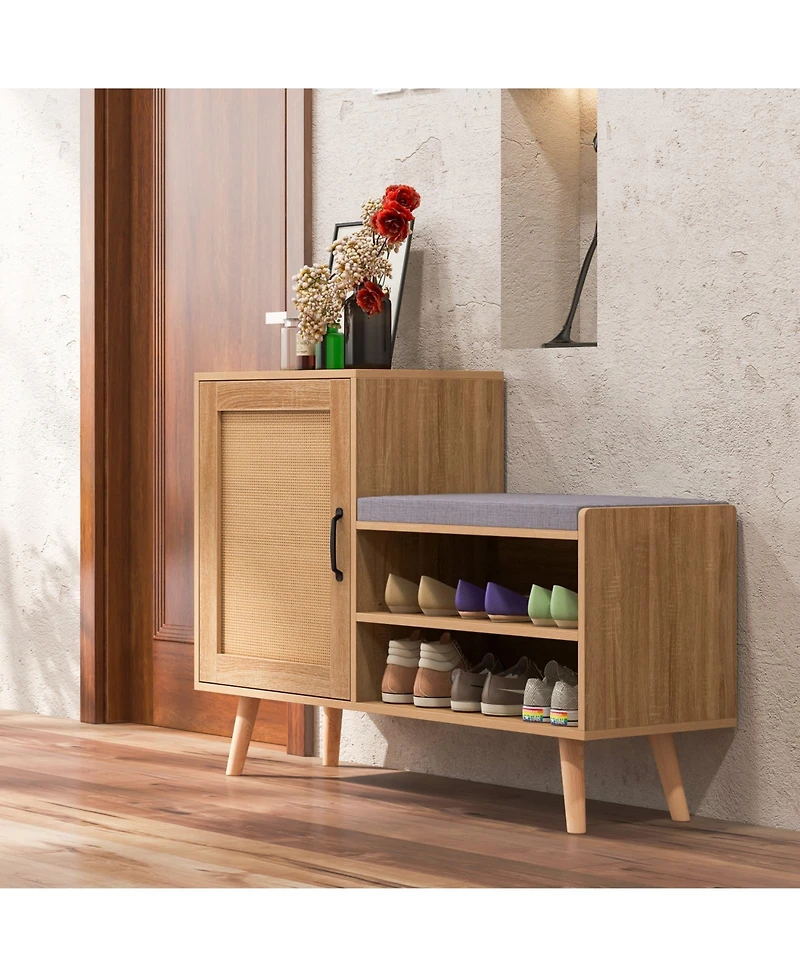 2-in-1 Shoe Storage Bench with Washable Cushion for Entryway or Hallway Use