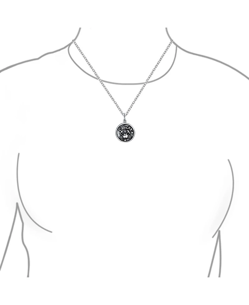 Bling Jewelry Cancer Zodiac Sign Astrology Horoscope Round Medallion Pendant Necklace Antiqued Sterling Silver