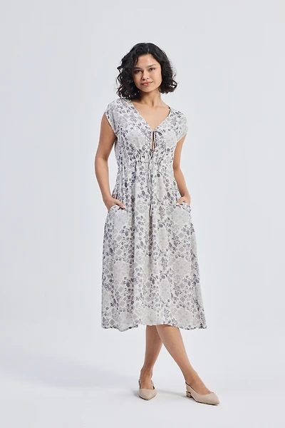 Reistor Women's Deep V-neck Gathered Dress Florals
