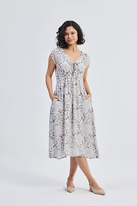 Reistor Women's Deep V-neck Gathered Dress Florals