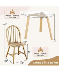 3 Pcs Dining Set for 2 Round Table with 2 Chairs Solid Rubber Wood Frame Modern